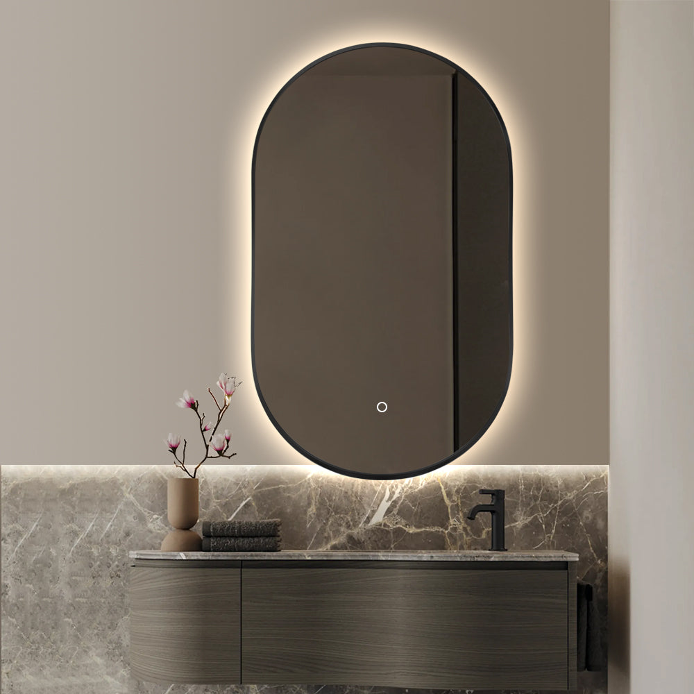 Espejo oval con borde negro de aluminio Retroiluminado