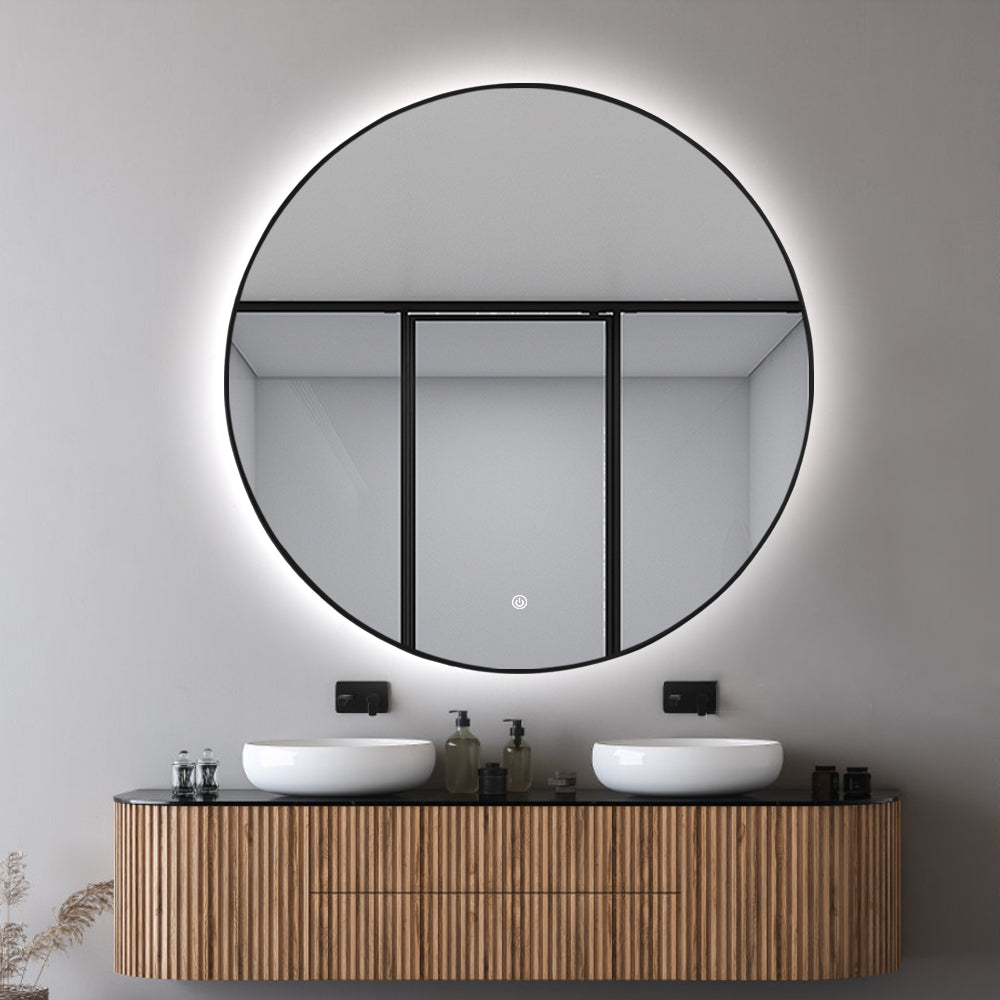 Espejo Circular con borde negro de aluminio Retroiluminado