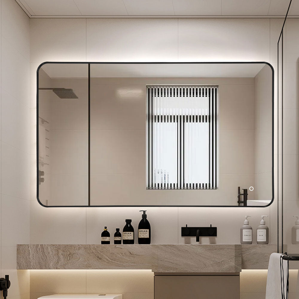 Espejo Rectangular con borde Negro de Aluminio Retroiluminado