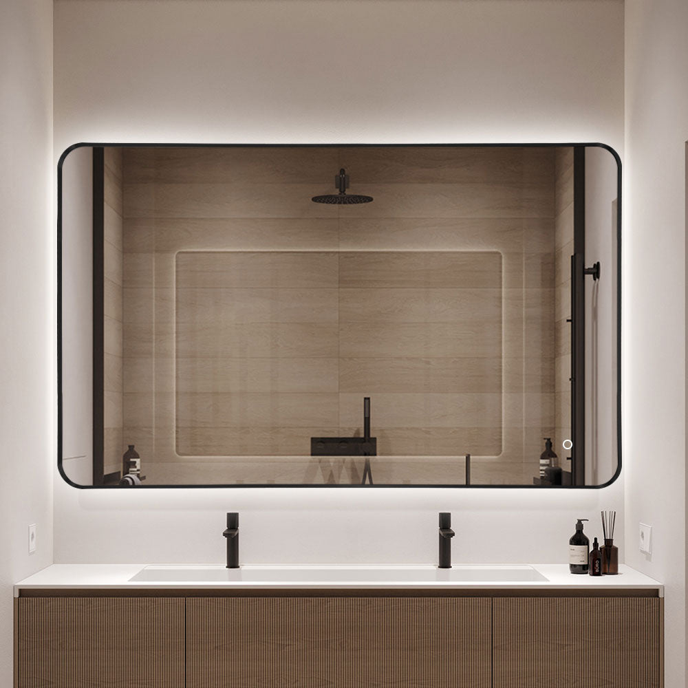 Espejo Rectangular con borde Negro de Aluminio Retroiluminado
