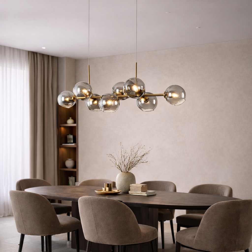 Lámpara colgante chandellier de vidrio ahumado y metal dorado Privé Smoke