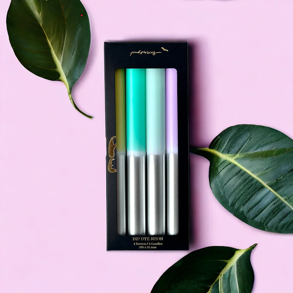Set de 4 Velas Dip Dye silver Mix 1