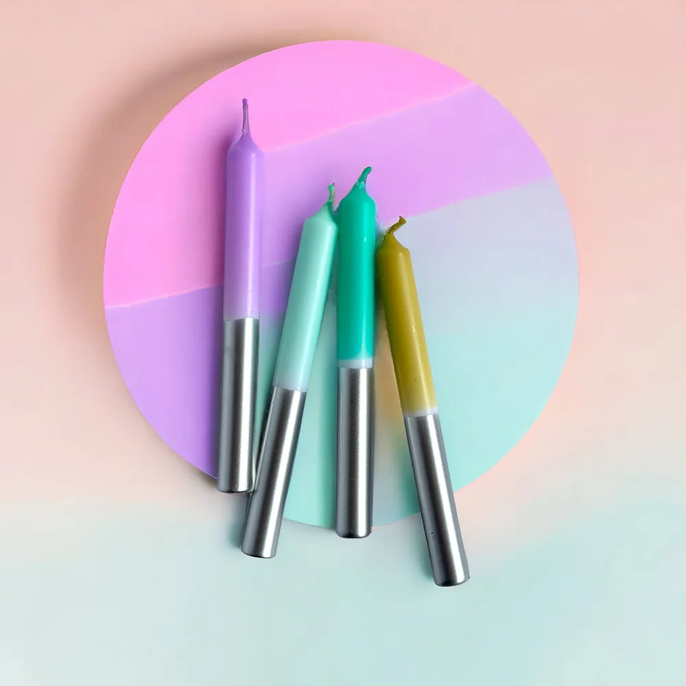 Set de 4 Velas Dip Dye silver Mix 1