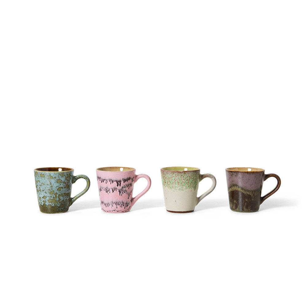 70s ceramics, Set de 4 Tazas de café, "Brutalism"