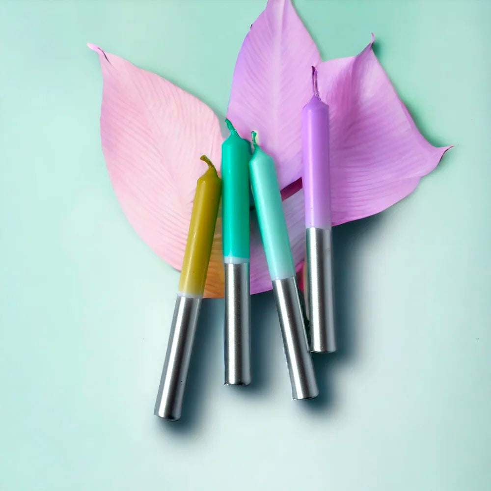 Set de 4 Velas Dip Dye silver Mix 1