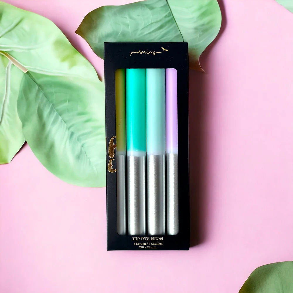 Set de 4 Velas Dip Dye silver Mix 1