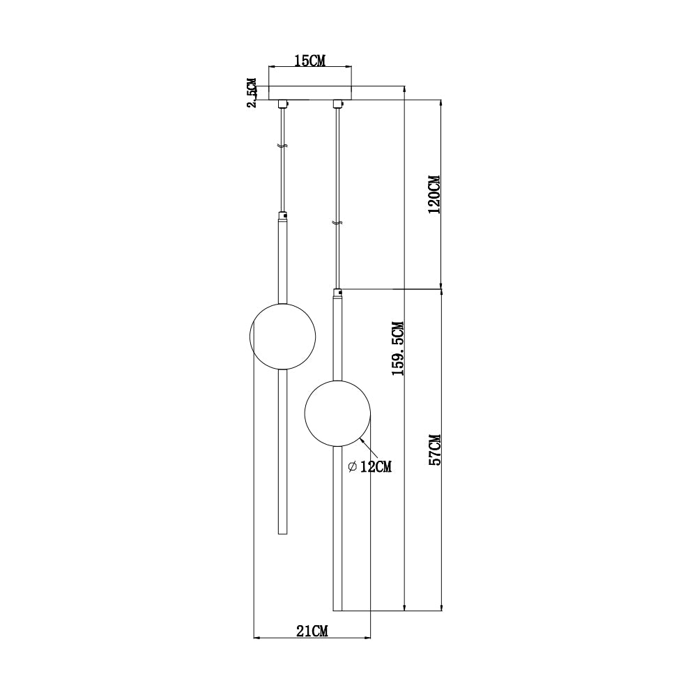 Lámpara colgante led de vidrio y aluminio negro End Light 2 Esferas