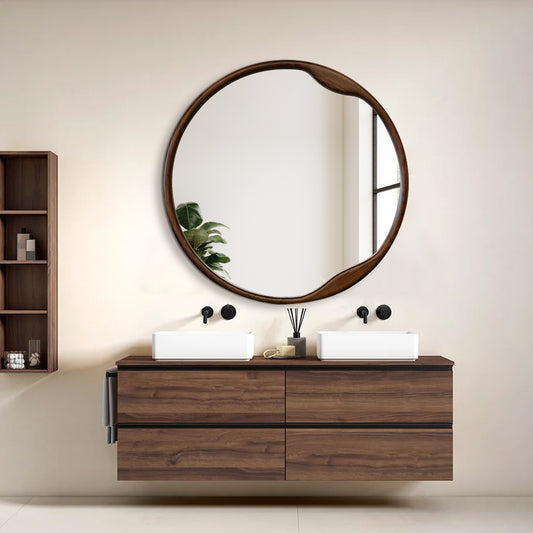 Espejo Redondo con borde de Madera Maceió