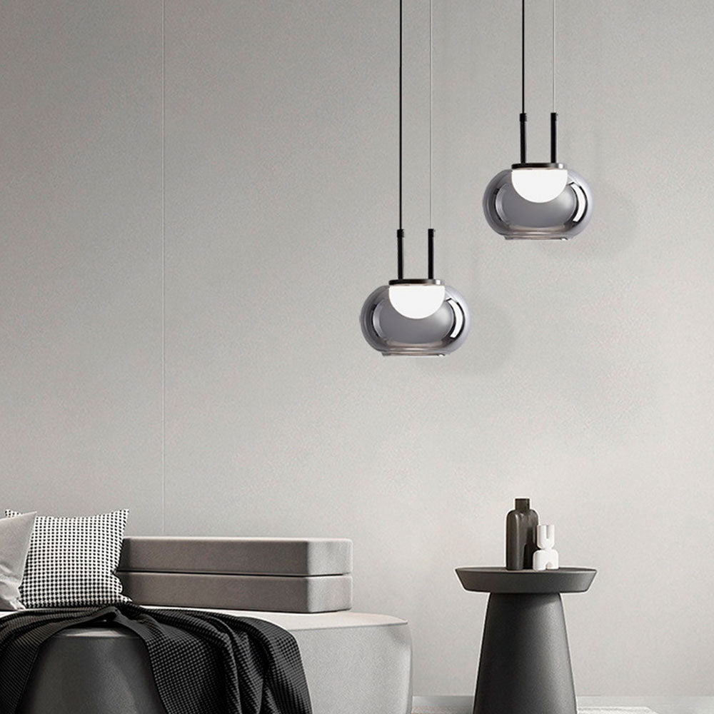 Lámpara colgante de aluminio y vidrio color smoke Merlo