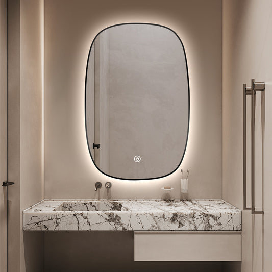 Espejo oval 2 con borde negro de aluminio Retroiluminado