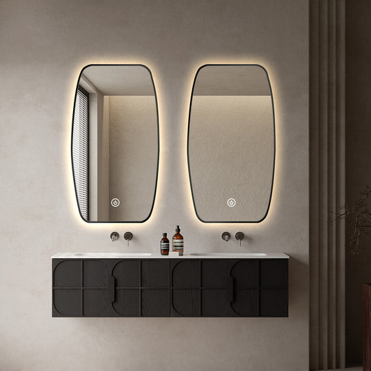 Espejo oval 3 con borde negro de aluminio Retroiluminado