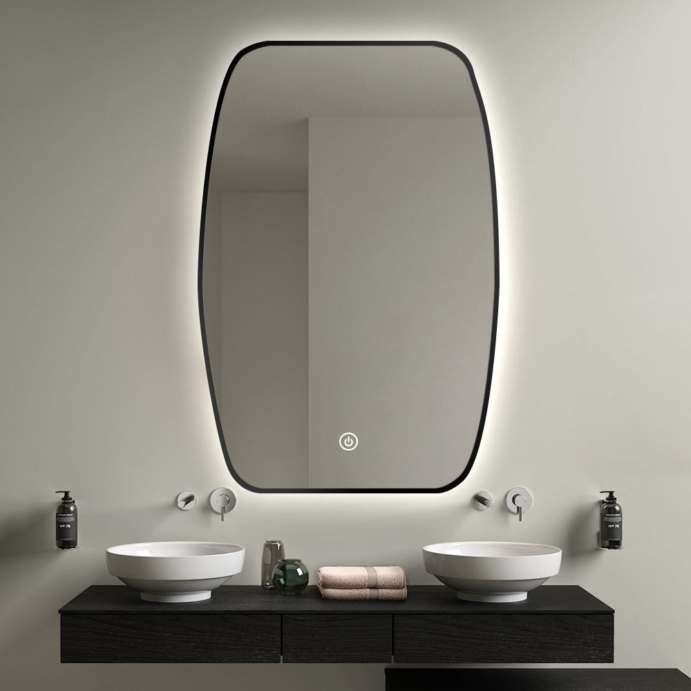 Espejo oval 3 con borde negro de aluminio Retroiluminado