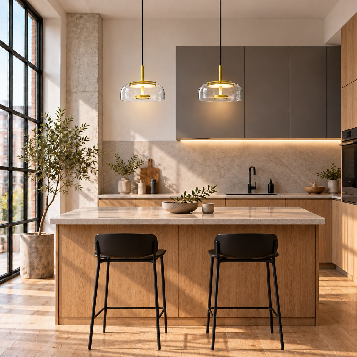 Lámpara colgante led de aluminio y vidrio color dorado Alsacia