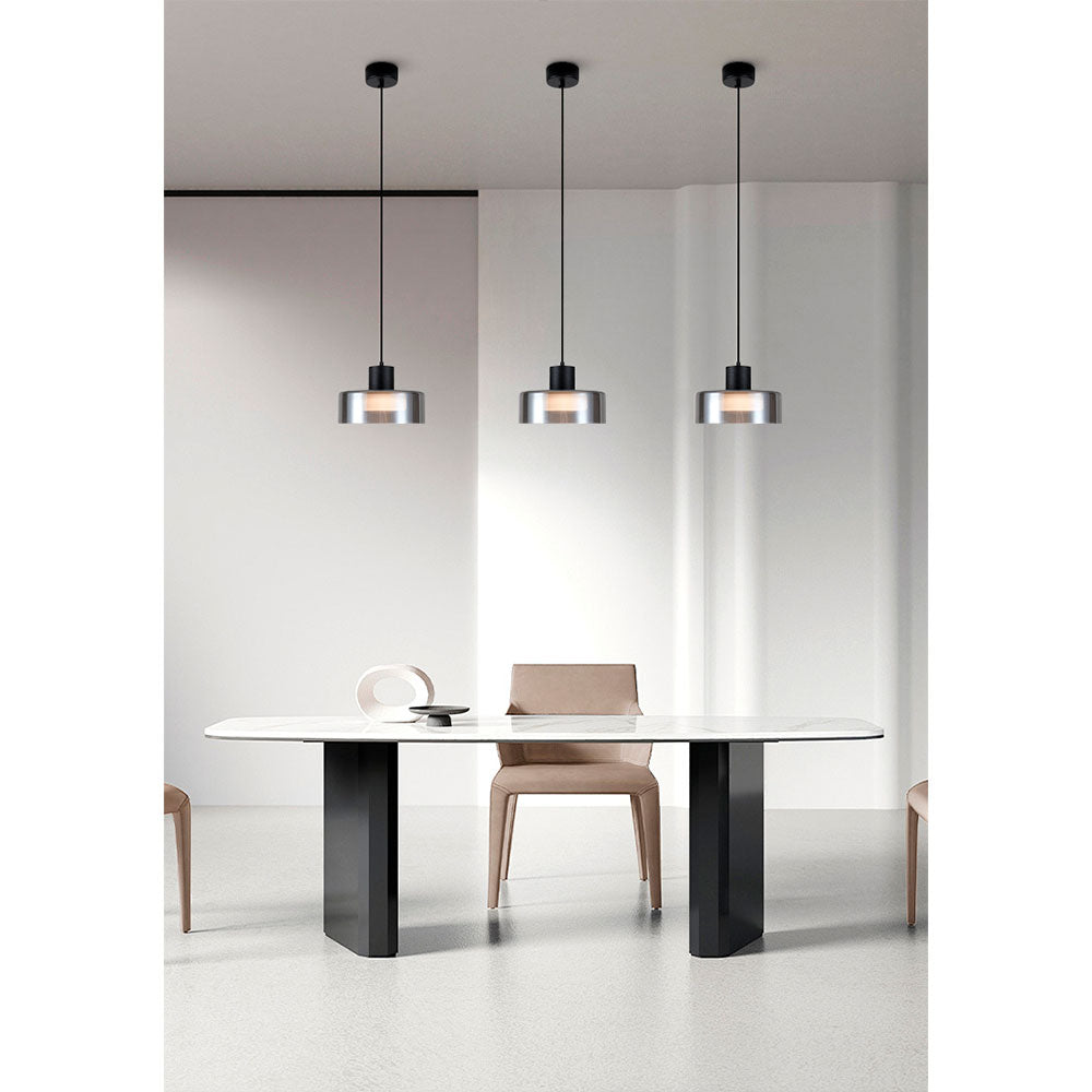 Lámpara colgante de aluminio negro y vidrio color smoke Dijon