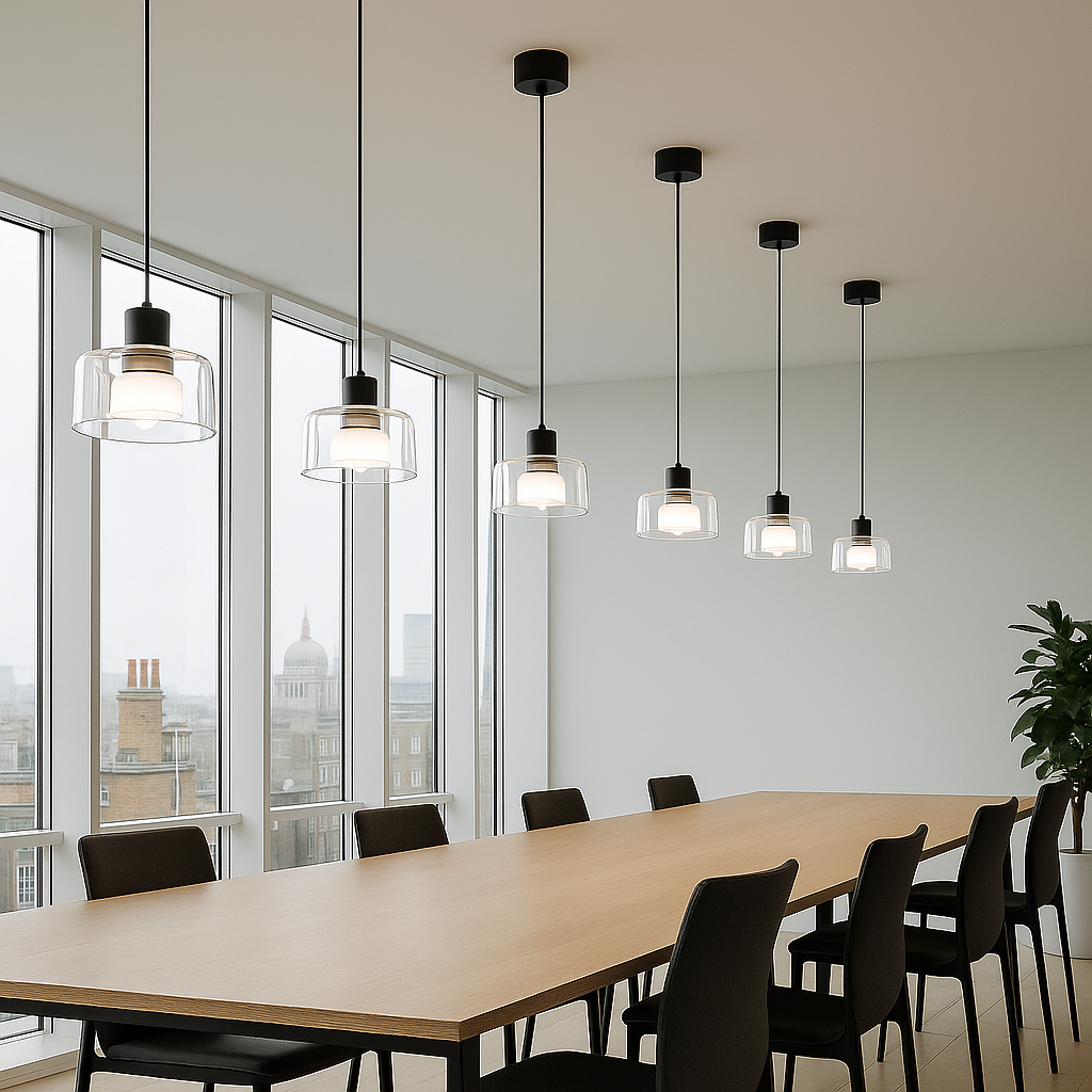 Lámpara colgante de aluminio negro y vidrio transparente Dijon