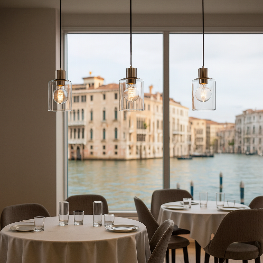 Lámpara colgante de vidrio con detalles en metal plateado Clair