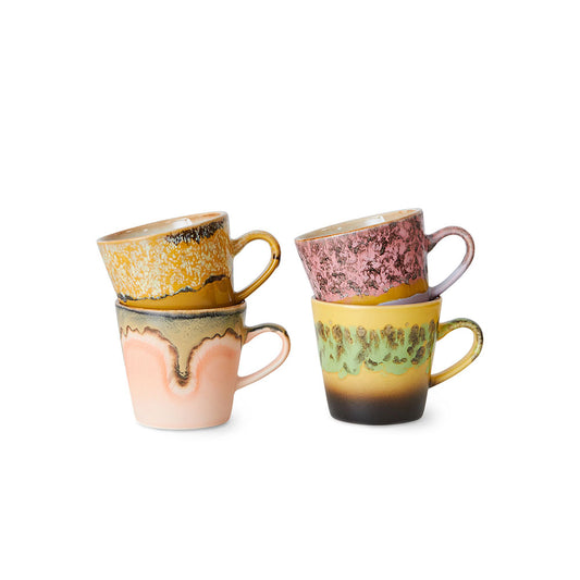 70s ceramics: Tazas de Café, "Radiant" (juego de 4 unidades)