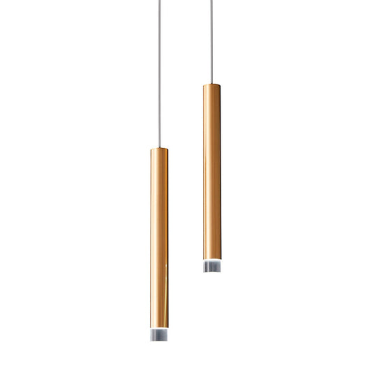 Lámpara colgante led de vidrio y aluminio dorado Beam Light 2 Barras