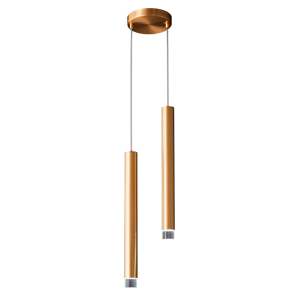 Lámpara colgante led de vidrio y aluminio dorado Beam Light 2 Barras