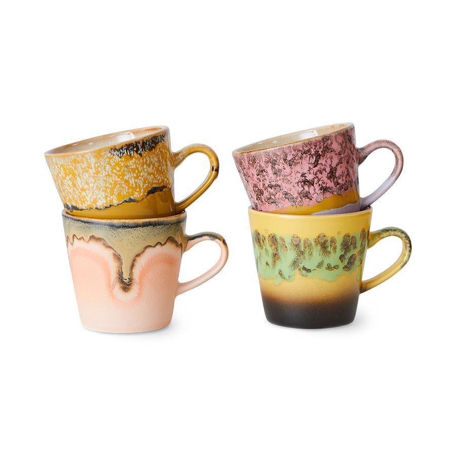 70s ceramics: Tazas de Café, "Radiant" (juego de 4 unidades)