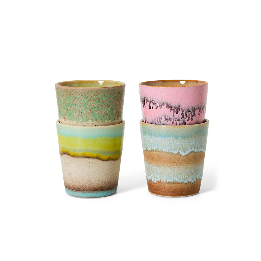 70s ceramics, Set de 4 Tazas de café, "Pop"