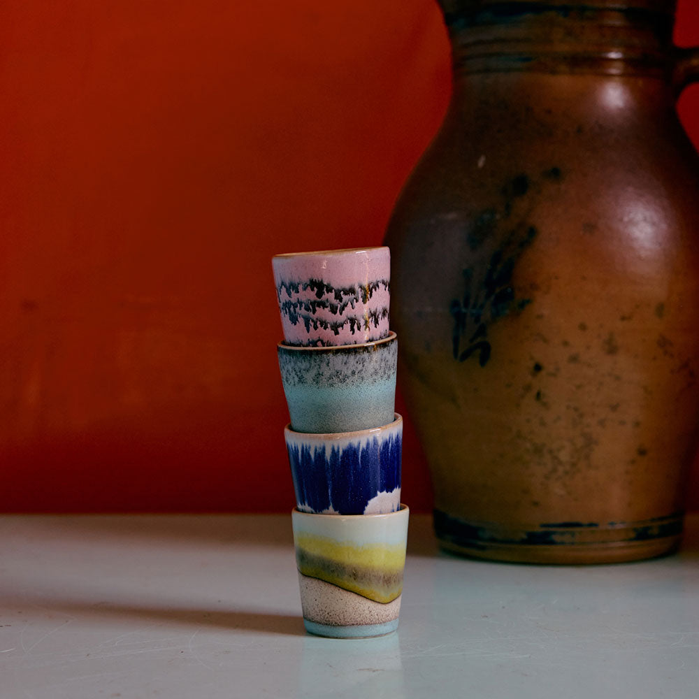 70´s ceramics, Set de 4 tazas de café ristretto, "Vibrante"